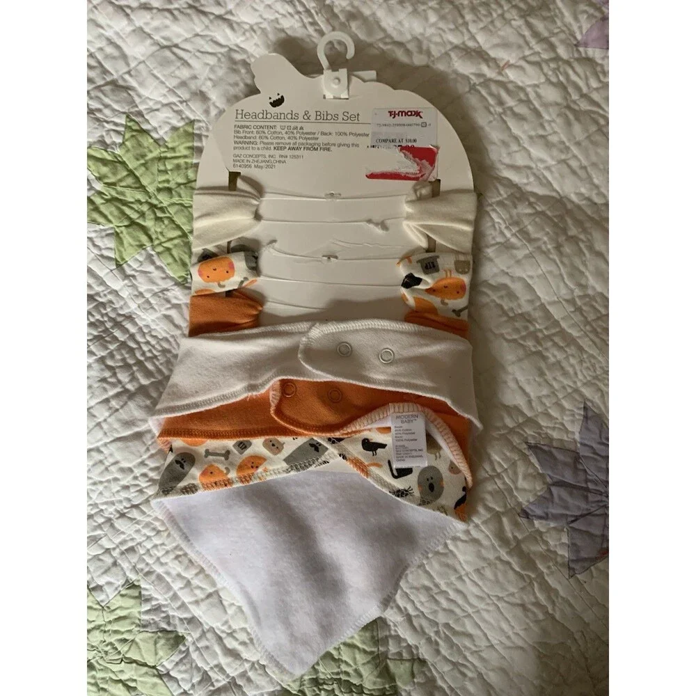 Modern Baby Halloween Headband And 2-ply Bandana Bib Gift Set Of 6 NEW